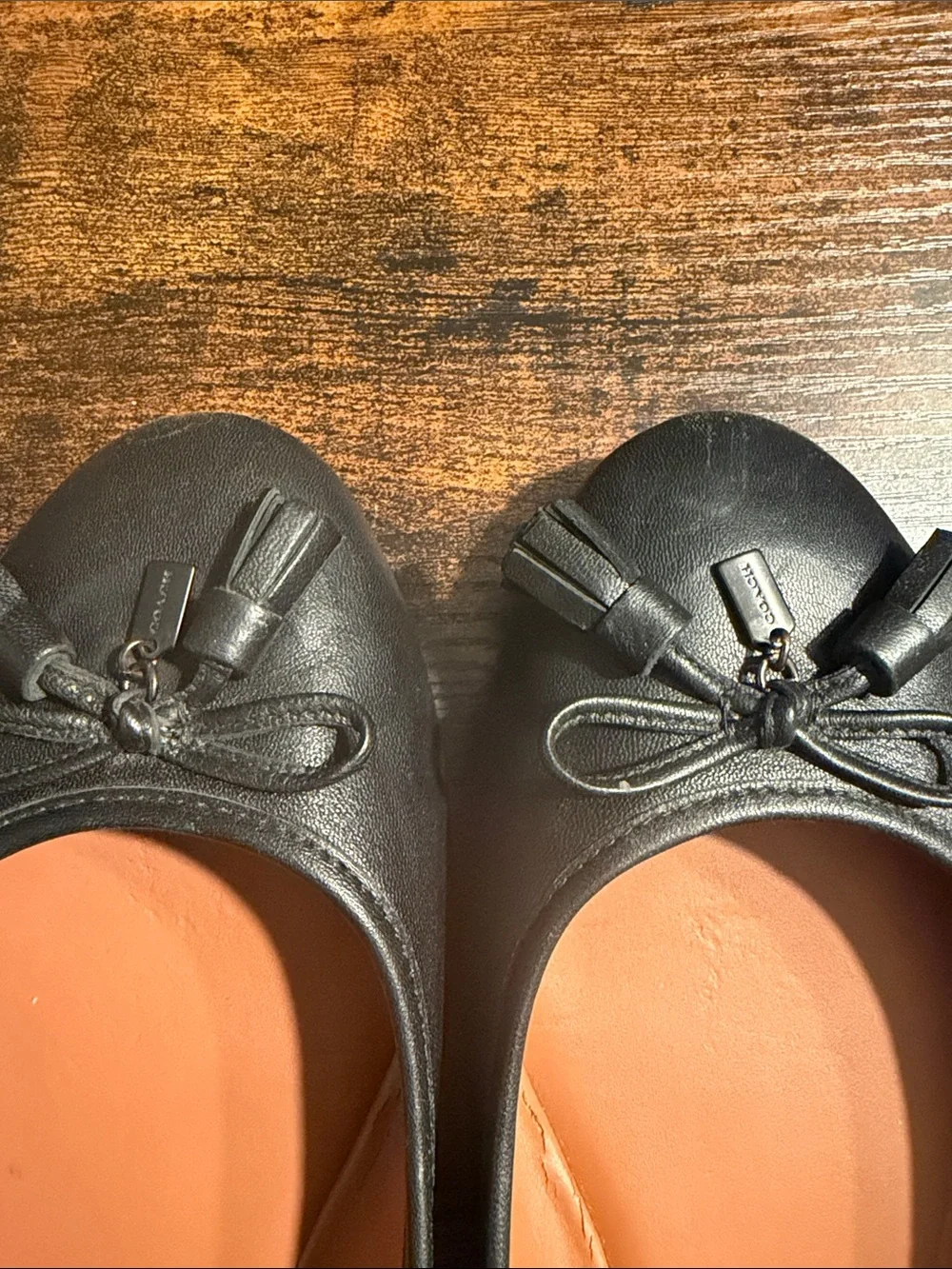 Coach Black Leather Ballet Flats with Bow Tassels - Picture 5 of 8